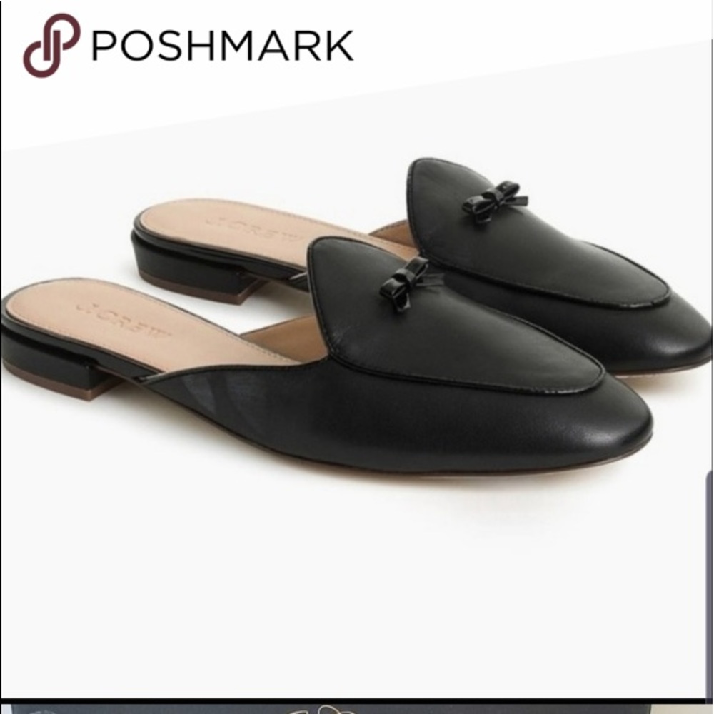J. Crew black Piped Leather Loafer Mules 9 lightly used